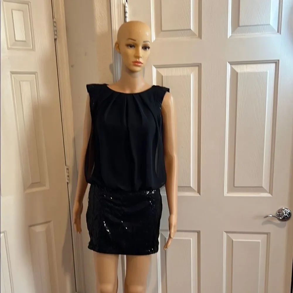 Jessica McClintock Black Mini Dress Size 6 Sleeveless Sequins Party Cocktails